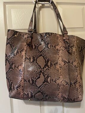 Ann Taylor Pink-Brown Snake-Print Tote